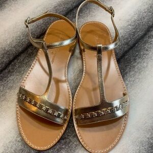 Salvatore Ferragamo Tremiti Mekong Gold Leather Chain Logo Sandals